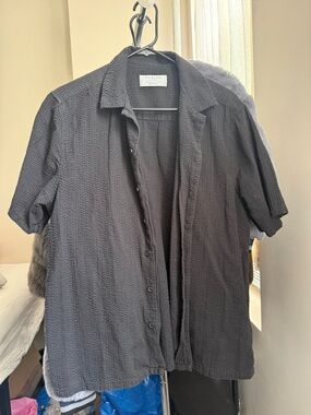 Primark Black Short-Sleeve Textured Button-Down Shirt
